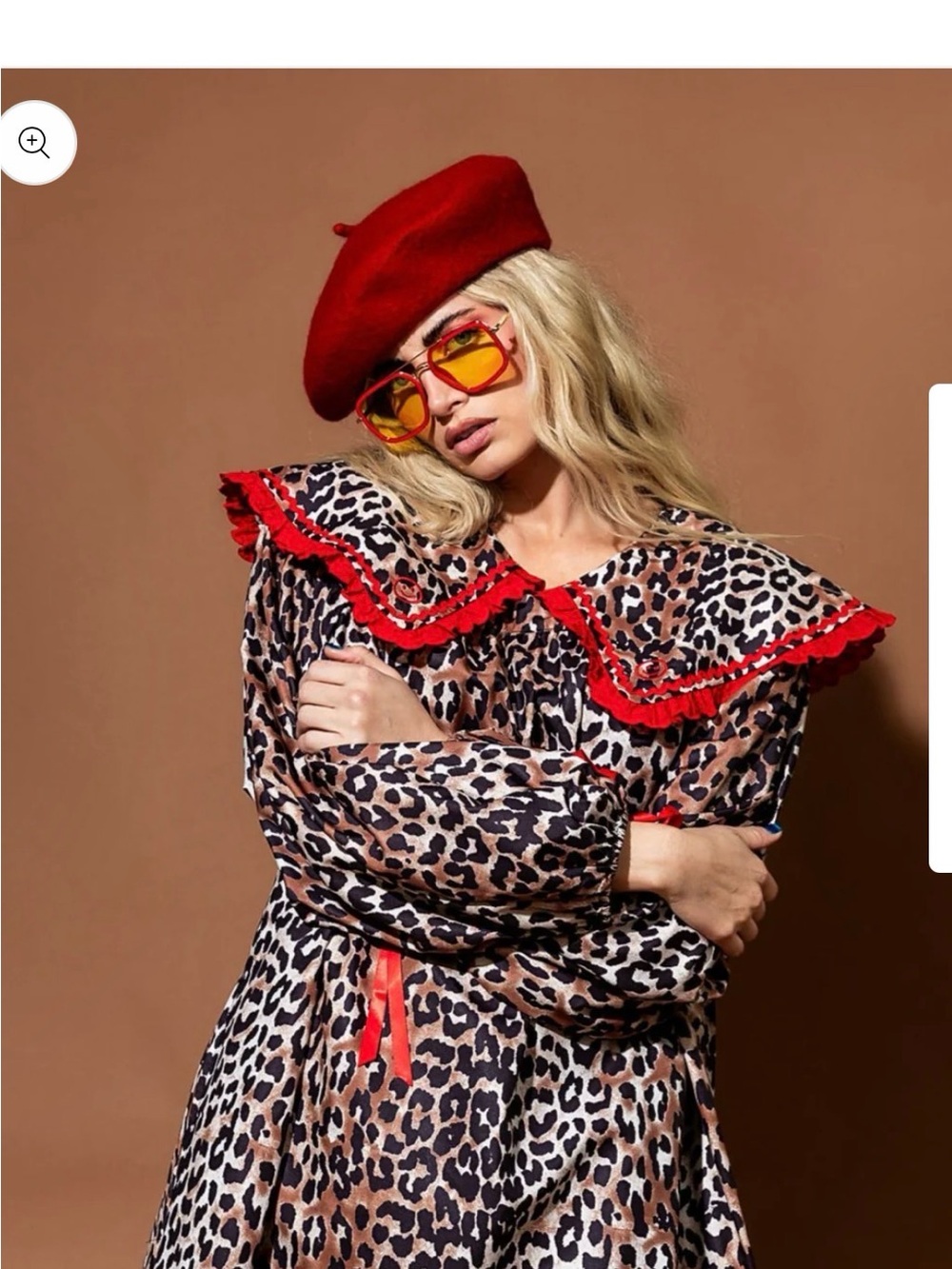 Dressed in LALA Leopard Print Long Sleeve Dress with Red Trim